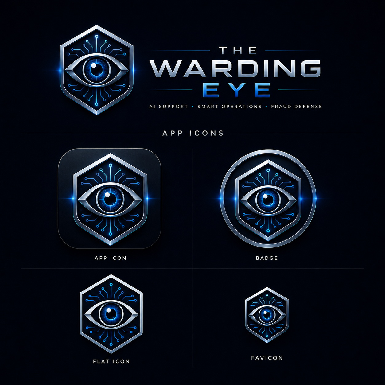 The Warding Eye app icon, badge, flat icon, and favicon variations.